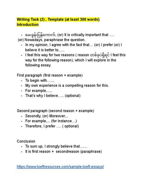Template For Toefl Writing