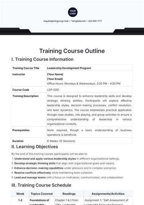 Template For Training Course Outline