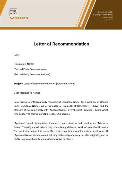 Template For Writing Letter Of Recommendation