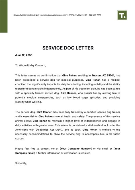 Template Letter For Service Dog