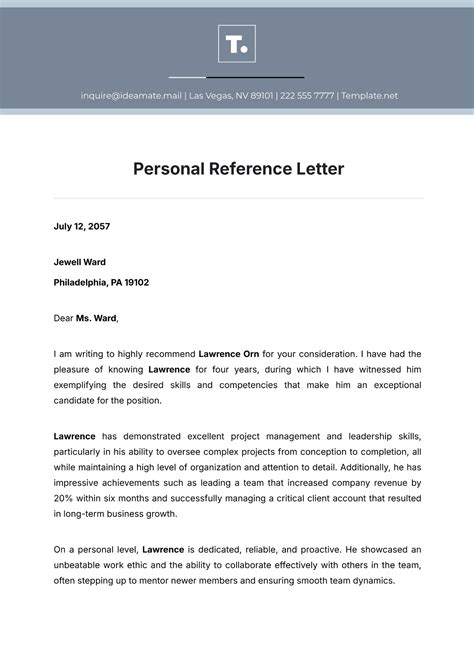 Template Of Personal Reference Letter