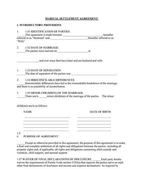 Template Separation Agreement