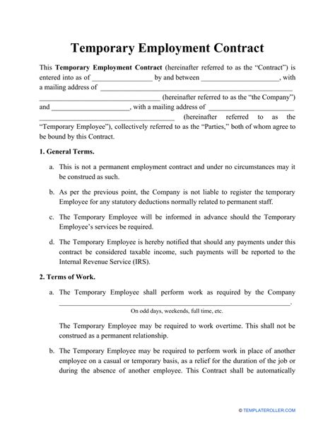 Temporary Work Contract Template