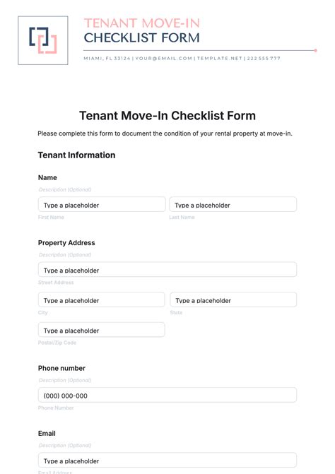Tenant Move In Checklist Template