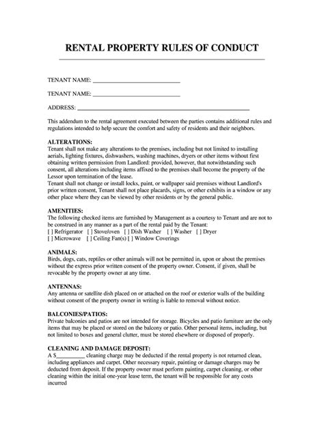 Tenant Rules And Regulations Template
