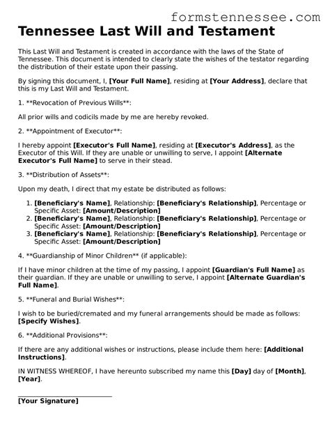 Tennessee Will Template