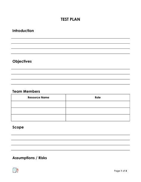 Test Plan Template Word