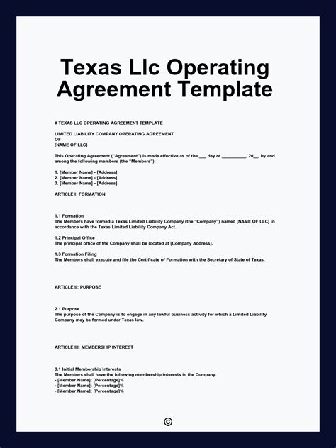 Texas Llc Operating Agreement Template