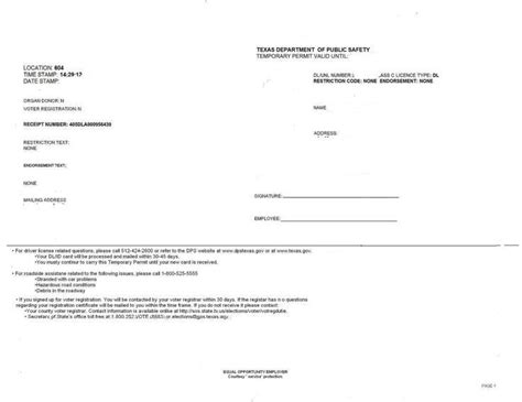 Texas Temporary Id Template