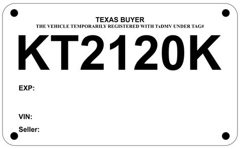 Texas Temporary Tag Template