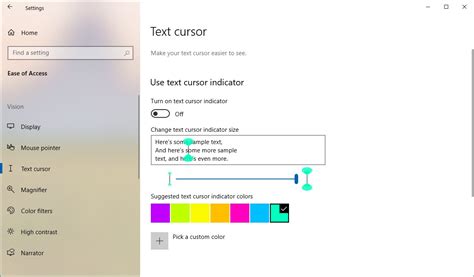 Text Cursor Settings Windows 10