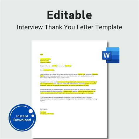 Thank You Letter For Interview Template