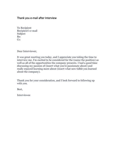 Thank You Letter Interview Template