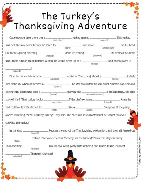 Thanksgiving Mad Libs Free Printable