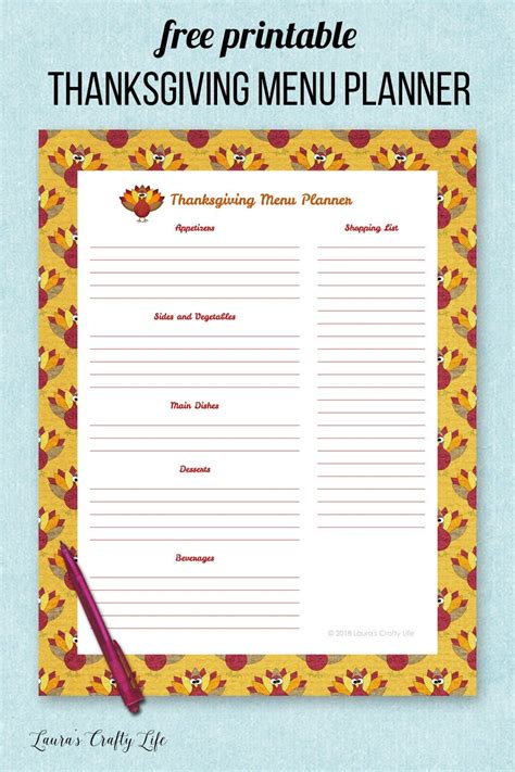 Thanksgiving Menu Planner Template