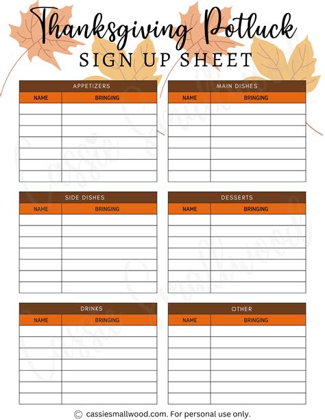 Thanksgiving Potluck List Template