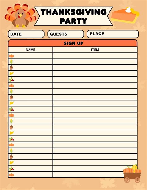 Thanksgiving Sign Up Sheet Template