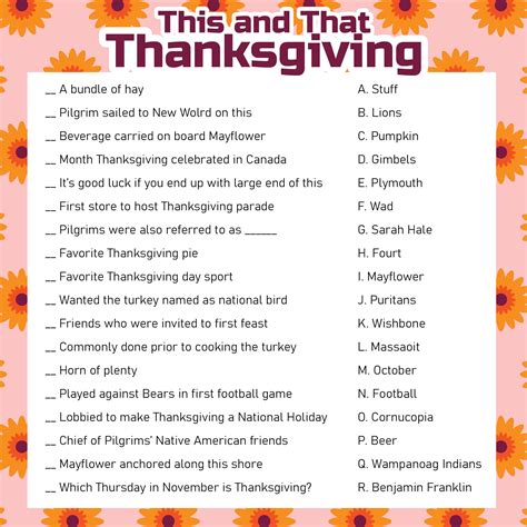 Thanksgiving Trivia Printable