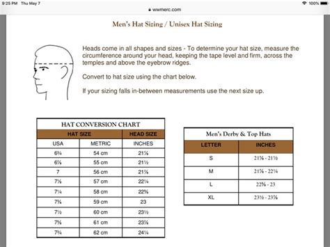 The Game Pro Hat Size Chart
