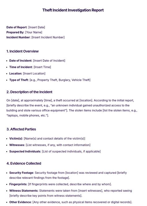 Theft Incident Report Template Word
