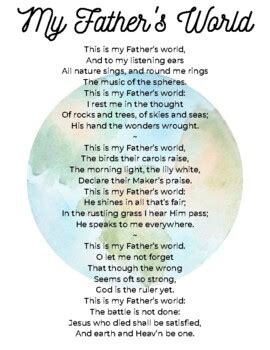 This Is My Fathers World Printable Lyrics