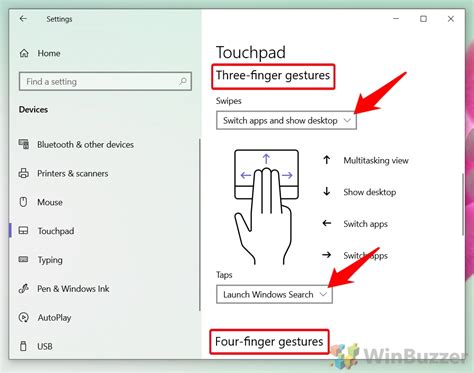 Three and Four Finger Gestures Windows 10