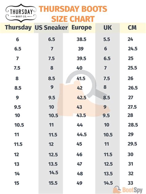 Thursday Boots Size Chart
