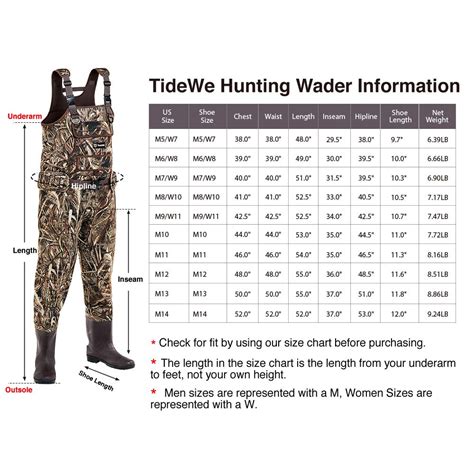 Tidewe Waders Size Chart