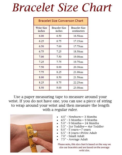 Tiffany Bracelet Size Chart