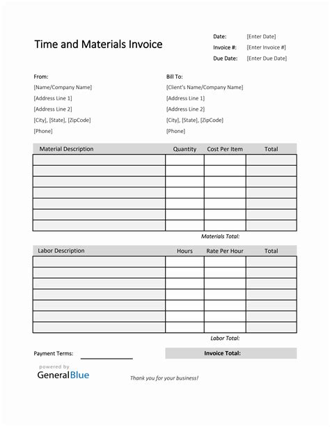 Time And Material Invoice Template