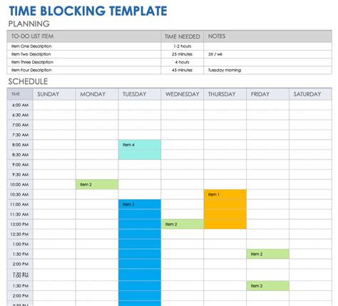 Time Blocking Excel Template