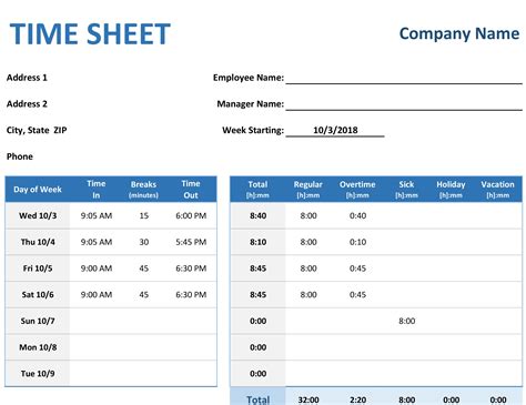 Time Clock Excel Template