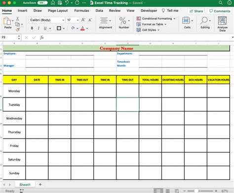 Time Tracking Excel Template
