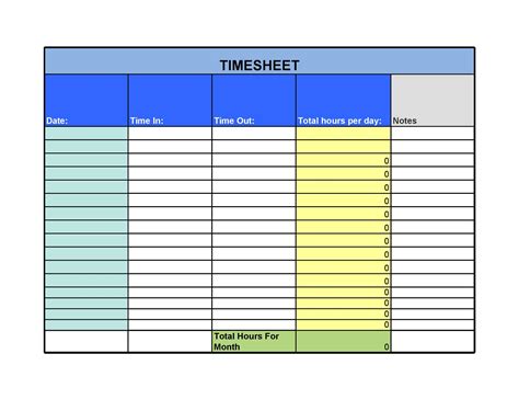 Timesheet Excel Template
