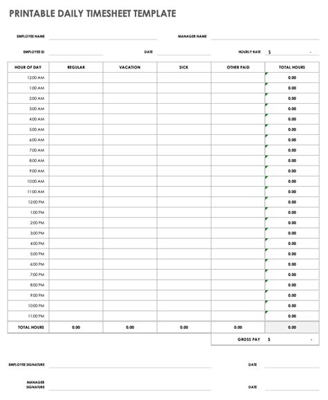 Timesheet Template Printable