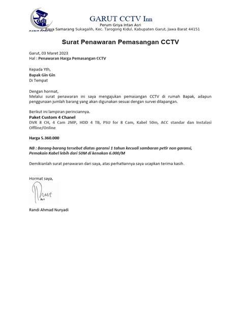 Tips Surat Penawaran CCTV