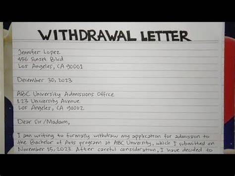 Tips for writing withdrawal letter