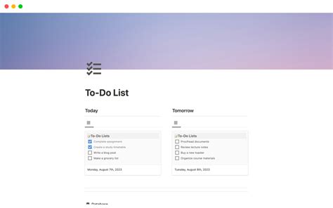To Do List Notion Template