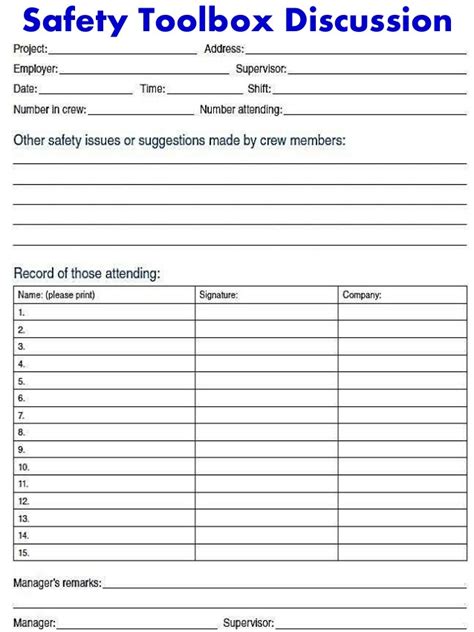 Toolbox Meeting Template