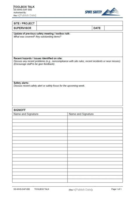 Toolbox Talk Template