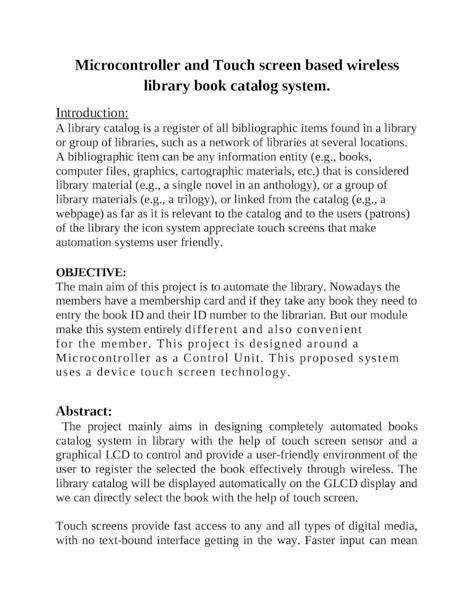 Touch Screen Based Wireless Library Book Catalog System