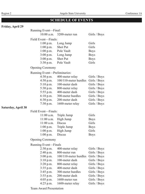 Track Meet Schedule Template