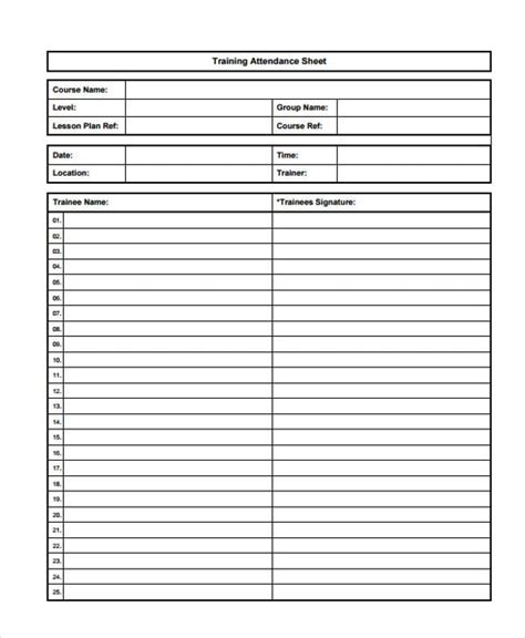 Training Sheet Template
