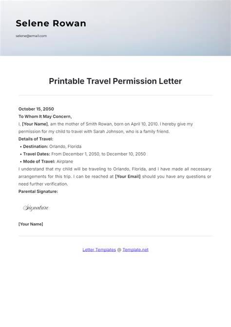Travel Permission For Minor Template