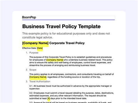 Travel Policy For Employees Template