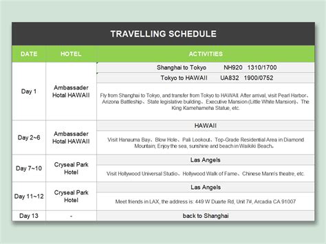 Traveling Schedule Template