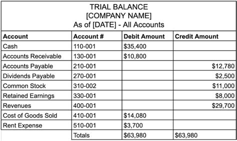 Trial Balance Example