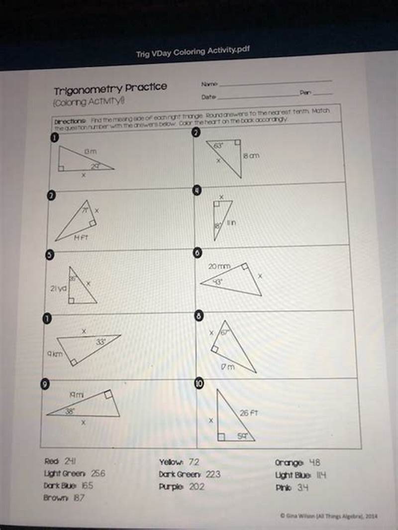 Trigonometry Practice Coloring Activity Answer Key
