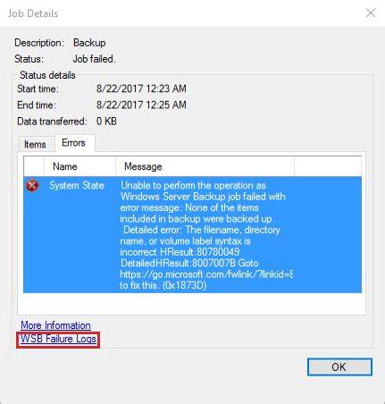Troubleshooting Azure Recovery Services Agent System State Backup Failure