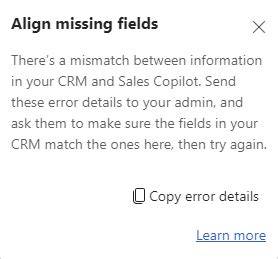 Troubleshooting Copilot for Sales Align Missing Fields Error